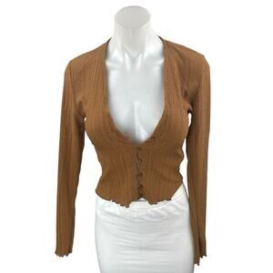 Zara Women's Brown Long Sleeve Knit Button Up Cardigan Sweater Top Size XS